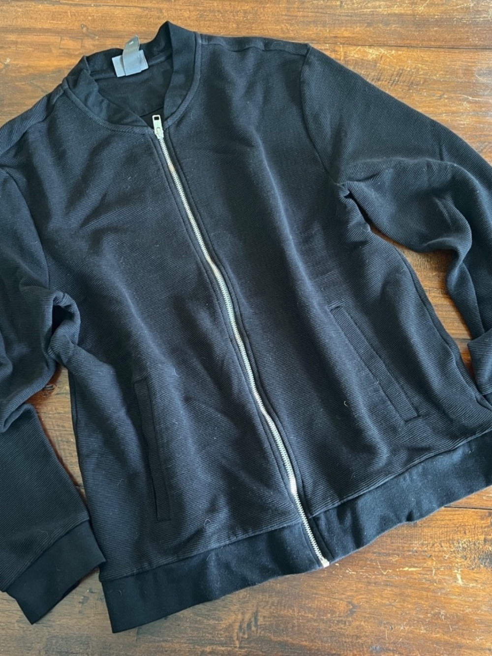 H&M Slim Fit Black Ribbed Zip Up Casual Bomber Jacket L